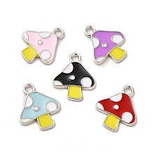 Honeyhandy Alloy Enamel Pendants, Mushroom Charms, Mixed Color, Platinum, 16x13.5x1.5mm, Hole: 1.8mm