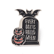 Honeyhandy Word Every Day Is Halloween Enamel Pin, Bat Tombstone Alloy Badge for Backpack Clothes, Planinum, Black, 28x21x1.5mm Pin: 1mm