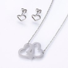 Honeyhandy 201 Stainless Steel Jewelry Sets, Stud Earrings and Pendant Necklaces, Heart, Stainless Steel Color, Necklace: 18.9 inch(48cm), Stud Earrings: 8x10x1.2mm, Pin: 0.8mm