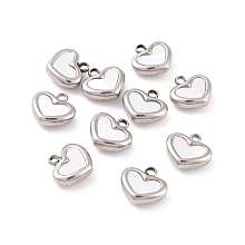 Honeyhandy 304 Stainless Steel Pendants, with Shell, Heart, Stainless Steel Color, 11x11x4mm, Hole: 1.8mm