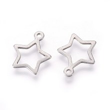 Honeyhandy 304 Stainless Steel Open Pendants,, Star, Stainless Steel Color, 13x11x0.8mm, Hole: 1mm