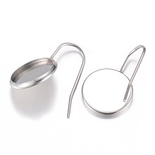 Honeyhandy 304 Stainless Steel Earring Hooks, Ear Wire, Stainless Steel Color, Tray: 12mm, 23x1.5mm, Pin: 0.8mm