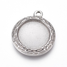 Honeyhandy 304 Stainless Steel Pendant Cabochon Settings, Flat Round, Stainless Steel Color, Tray: 16mm, 25.5x22x3mm, Hole: 2mm