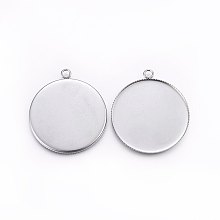 Honeyhandy 304 Stainless Steel Pendant Cabochon Settings, Milled Edge Bezel Cups, Flat Round, Stainless Steel Color, Tray: 35mm, 41x36x2mm, Hole: 3mm