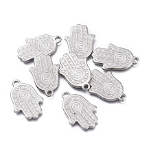 Honeyhandy 304 Stainless Steel Pendants, Hamsa Hand/Hand of Fatima/Hand of Miriam, Stainless Steel Color, 21.5x14x1.5mm, Hole: 1.8mm