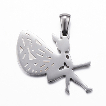 Honeyhandy 304 Stainless Steel Pendants, Fairy, Stainless Steel Color, 28x21x1.5mm, Hole: 3x5mm