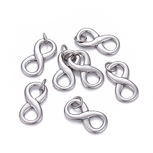 Honeyhandy 304 Stainless Steel Charms, with Jump Ring, Infinity, Stainless Steel Color, 20.5x10.5x2mm, Hole: 4mm