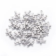 Honeyhandy 304 Stainless Steel Tiny Cross Charms, Stainless Steel Color, 12x7x1mm, Hole: 1.5mm