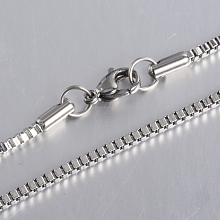 Honeyhandy 304 Stainless Steel Box Chain Necklaces, with Lobster Claw Clasps, Stainless Steel Color, 17.9 inch(45.5cm), 2mm