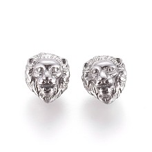 Honeyhandy 304 Stainless Steel Beads, Lion Head, Stainless Steel Color, 13x11x9.5mm, Hole: 3mm