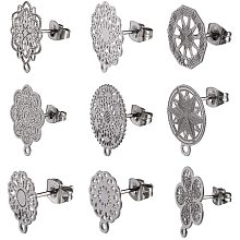 PandaHall Elite 20pcs 10 Styles Flower Stud Earring Findings Hollow Flower Ear Post with Loop Earring Pad Base Posts DIY Earring Components Earring Backs for DIY Earring Jewelry Making