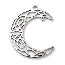 Anti-Tarnish 304 Stainless Steel Pendants, Laser Cut, Moon with Knot Charm, Stainless Steel Color, 34.5x28x1mm, Hole: 2mm