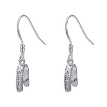 Honeyhandy 925 Sterling Silver Earring Hooks, with Cubic Zircon and Pinch Bails, Platinum, 22mm, Pin: 1mm