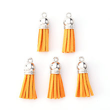 Honeyhandy Faux Suede Tassel Pendant Decorations, with CCB Plastic Cord Ends, Platinum, 33~35x10mm, Hole: 2.5mm