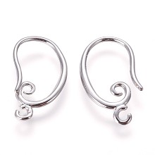 Honeyhandy Brass Earring Hooks, with Horizontal Loop, Platinum, 19x10.5x1.5mm, Hole: 1.5mm, Pin: 1mm