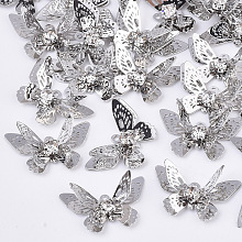 Honeyhandy Brass Filigree Pendants, with Crystal Rhinestone, 3D Butterfly, Platinum, 12x20x4~7mm, Hole: 1.2mm