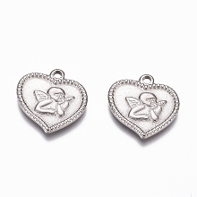 Honeyhandy 304 Stainless Steel Angel Pendants, Heart with Cupid/Cherub, Stainless Steel Color, 15x15x2mm, Hole: 1.6mm