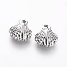 Honeyhandy 304 Stainless Steel Charms, Shell Shape, Stainless Steel Color,12.7x11x4.5mm, Hole: 1.6mm