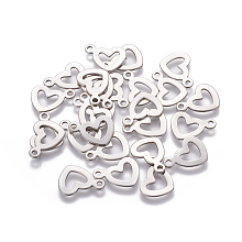 Honeyhandy 304 Stainless Steel Open Heart Charms, Hollow, Stainless Steel Color, 14.5x10.5x0.7mm, Hole: 1.6mm