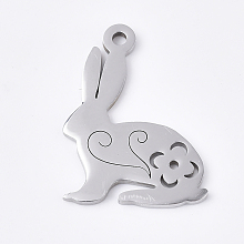 Honeyhandy 201 Stainless Steel Pendants, Easter Bunny, Stainless Steel Color, 19x14x1mm, Hole: 1.2mm