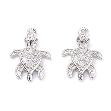 Rack Plating Brass Micro Pave Cubic Zirconia Pendants, Long-Lasting Plated, Turtle, Platinum, 15.5x11x3mm, Hole: 1mm