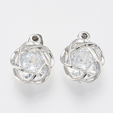 Honeyhandy Alloy Cubic Zirconia Charms, Flower, Platinum, 14x11x6mm, Hole: 1.4mm