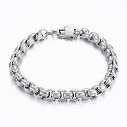 Honeyhandy 304 Stainless Steel Box Chain Bracelets, with Lobster Claw Clasps, Stainless Steel Color, 9 inch(230mm), 8mm