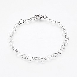 Honeyhandy 304 Stainless Steel Chain Bracelets, with Lobster Claw Clasps, Heart, Stainless Steel Color, 8-1/8 inch(20.5cm)