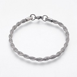 Honeyhandy 304 Stainless Steel Chain Bracelets, with Lobster Claw Clasps, Stainless Steel Color, 7 inch(17.8cm), 4.5mm