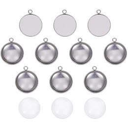 UNICRAFTALE 10 Sets 25mm Flat Round Tray Pendants Making 304 Stainless Steel Pendant Cabochon Settings and Transparent Glass Cabochons Metal DIY Pendant Findings for Women Necklaces Jewelry Making