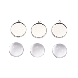 Honeyhandy DIY Pendants Making, Flat Round Brass Blank Pendant Trays and Clear Glass Cabochons, Platinum, Tray: 18mm, 23x20x2mm, Hole: 1.5mm, 1pc/set, 18x9.5mm, 1pc/set