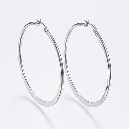 Honeyhandy 304 Stainless Steel Big Hoop Earrings, Hypoallergenic Earrings, Flat Ring Shape, Stainless Steel Color, 12 Gauge, 49~50x2mm, Pin: 0.7x1mm