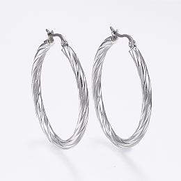 Honeyhandy 304 Stainless Steel Hoop Earrings, Hypoallergenic Earrings, Twist Stripe, Stainless Steel Color, 42x40x3.5mm, Pin: 1x0.8mm