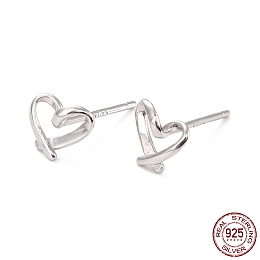 Honeyhandy Open Heart Rhodium Plated 925 Sterling Silver Stud Earrings, Dainty Post Earrings for Girl Women, Platinum, 6x7mm, Pin: 1mm