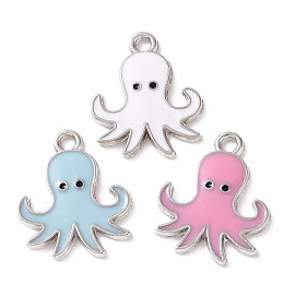 Honeyhandy Alloy Enamel Pendants, Octopus Charm, Platinum, 20x16x1.5mm, Hole: 1.8mm