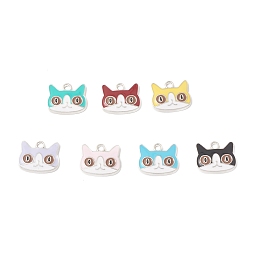 Honeyhandy Alloy Enamel Charms, Cat Charm, Platinum, Mixed Color, 13x16x2.2mm, Hole: 2mm