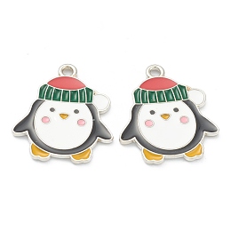 Honeyhandy Alloy Enamel Pendants, Christmas Penguin, Colorful, Platinum, 22.5x18.5x1mm, Hole: 1mm