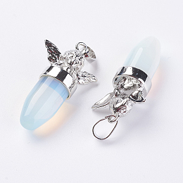 Honeyhandy Opalite Pendants, with Brass Finding, Cupid/Cherub, Platinum, 38x22x12mm, Hole: 5x7mm