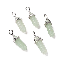 Honeyhandy Natural Green Aventurine Pendants, Faceted, with Platinum Tone Brass Findings, Lead free & Cadmium Free, Bullet, 27~30x9~10x7~8mm, Hole: 4x3mm