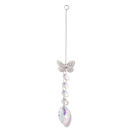 Honeyhandy Hanging Suncatcher, Iron & Faceted Glass Pendant Decorations, with Jump Ring, Butterfly, Clear AB, 330x1mm, Hole: 11mm