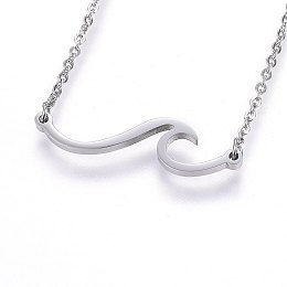 Honeyhandy 304 Stainless Steel Pendant Necklaces, with Cable Chains and Lobster Claw Clasps, Wave, Stainless Steel Color, 18.11 inch(46cm), 1.5mm