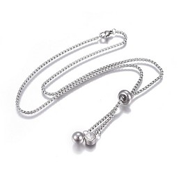 Honeyhandy 304 Stainless Steel Pendant Necklaces, with Box Chain, Rhinestone and Lobster Claw Clasps, Round, Stainless Steel Color, 20.27 inch(51.5cm)