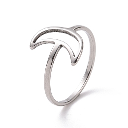 Honeyhandy 201 Stainless Steel Crescent Moon Finger Ring, Hollow Wide Ring for Women, Stainless Steel Color, US Size 6 1/2(16.9mm)