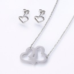 Honeyhandy 201 Stainless Steel Jewelry Sets, Stud Earrings and Pendant Necklaces, Heart, Stainless Steel Color, Necklace: 18.9 inch(48cm), Stud Earrings: 8x10x1.2mm, Pin: 0.8mm