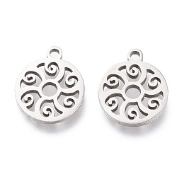 Honeyhandy 201 Stainless Steel Charms, Laser Cut, Flat Round, Stainless Steel Color, 12x10x1mm, Hole: 1.2mm