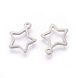 Honeyhandy 304 Stainless Steel Open Pendants,, Star, Stainless Steel Color, 13x11x0.8mm, Hole: 1mm