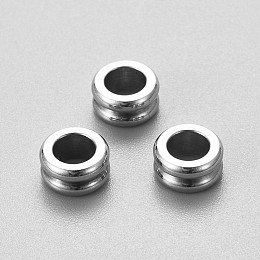 Honeyhandy 201 Stainless Steel Beads, Large Hole Beads, Grooved Column, Stainless Steel Color, 8x4mm, Hole: 4.5mm