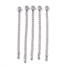 Honeyhandy 304 Stainless Steel Chain Extender, with Lobster Claw Clasps and Bead Tips, Stainless Steel Color, 68.5mm, Link: 4x2.8x0.5mm, Clasp: 9.3x6x3mm