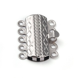 Honeyhandy 304 Stainless Steel Box Clasps, Multi-Strand Clasps, 5-Strands, 10-Holes, Rectangle with Flower, Stainless Steel Color, 19.5x14x3mm, Hole: 1.4mm