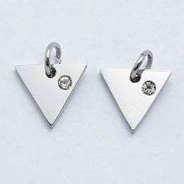 Honeyhandy 316 Surgical Stainless Steel Pendants, with Cubic Zirconia, Triangle, Clear, Stainless Steel Color, 9.5x10.5x2mm, Hole: 3mm